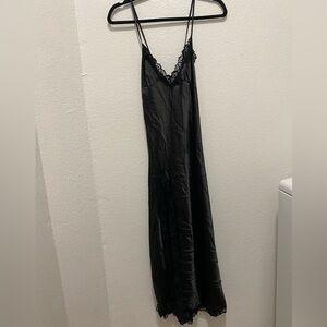 Long black slip dress with lace